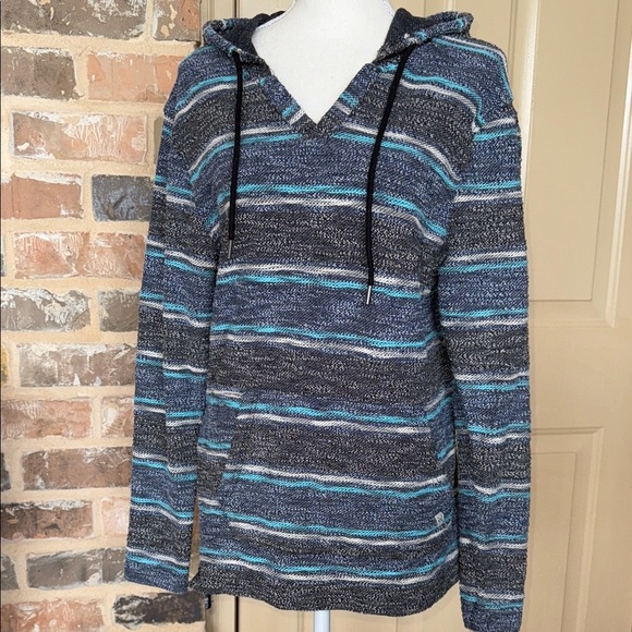 Departwest Baja Striped Pullover Hoodie in Navy Tobacco Drug Rug - Picture 2 of 12